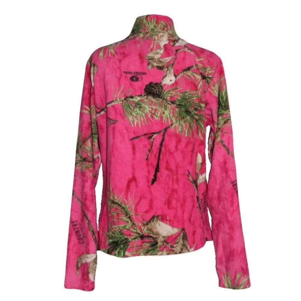 Women's MOSSY OAK Country Roots Hot Pink Camo Full Zip-Up Fleece Jacket S L - Picture 3 of 5